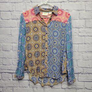 NWT Maeve Anthropologie Paz Buttondown Shirt Size XS Artsy Boho Patchwork Rayon